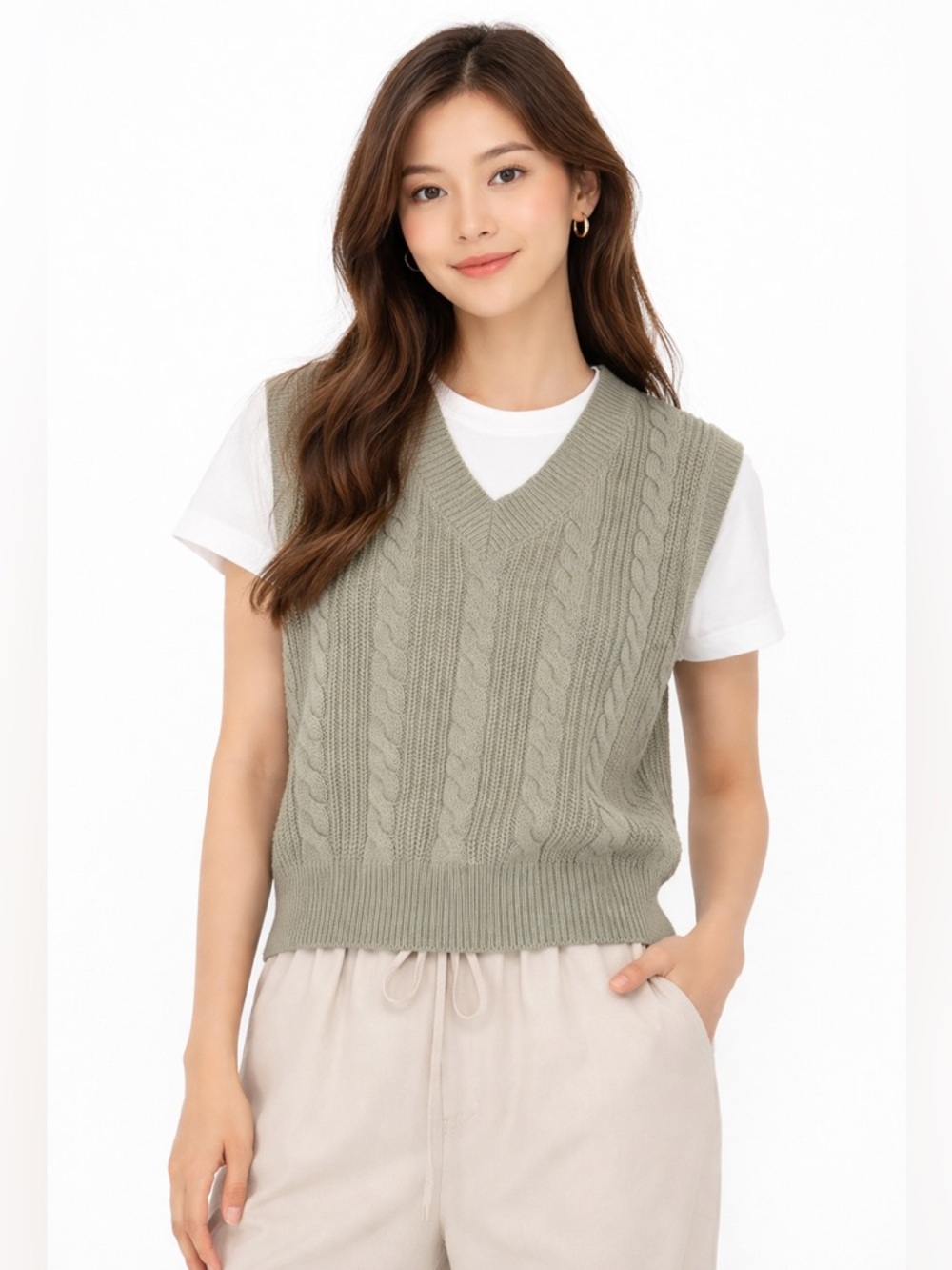 Jessica Simpson Cable Knit Sweater Vest Sage Green | Size
Medium